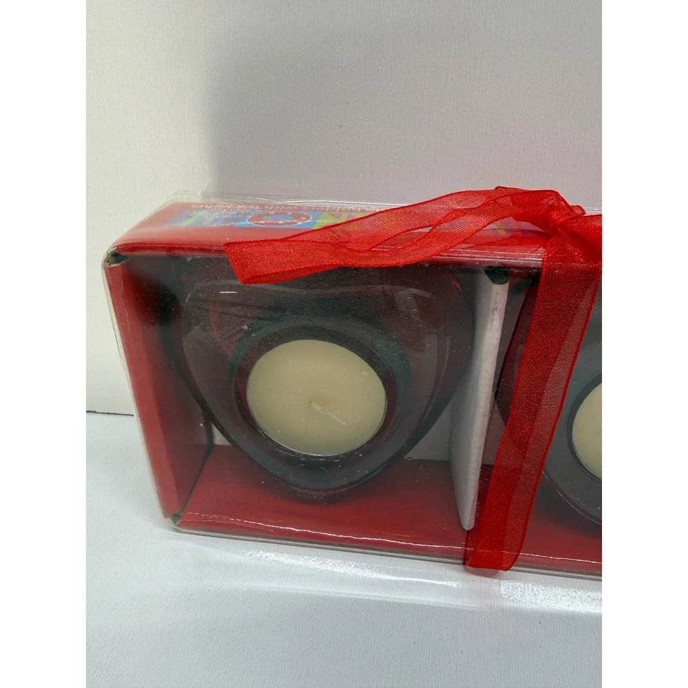 Devrian Global Red Glass Heart Candle Holders Set of 2 with Tea Lights 2954a